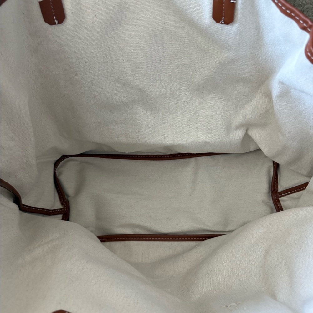 Goyard-Style Brown Canvas Tote with Tan Leather Trim - Picture 2 of 2